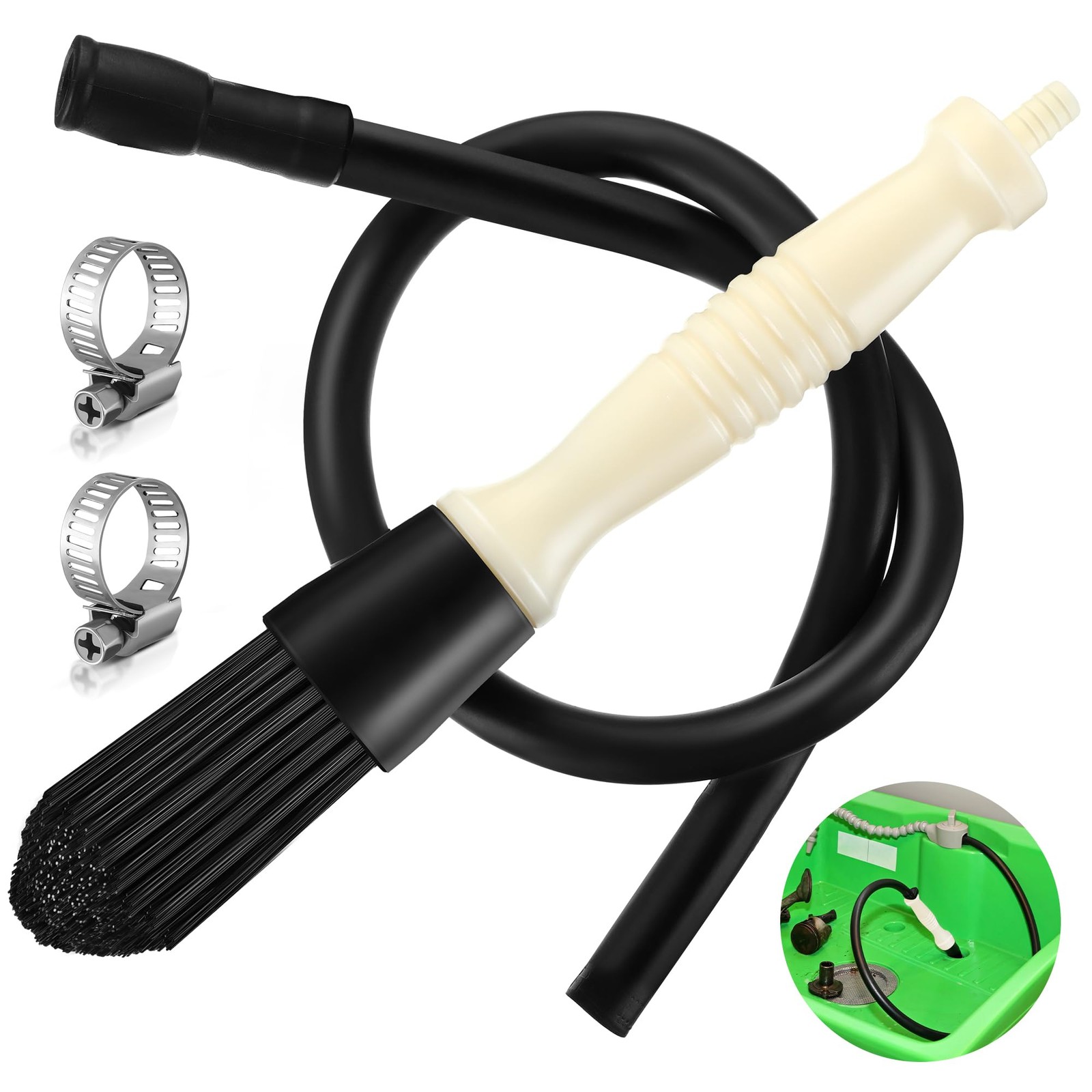 Dreyoo Parts Washer Brush with 27.5 Inch Flow Hose, Wear Resistant Black