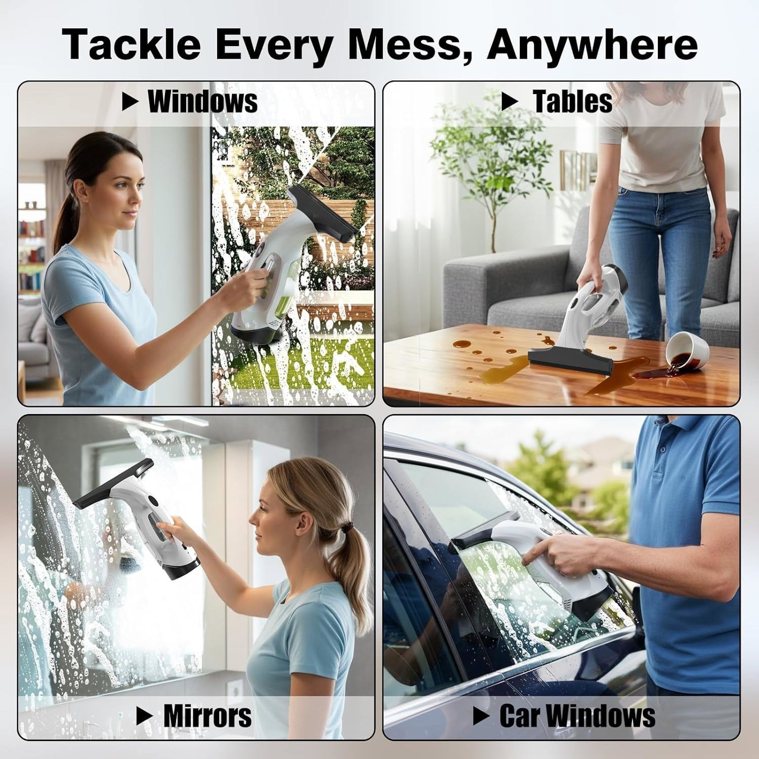 Cordless Window Cleaner Vacuum Squeegee Glass Wiper Multisurface Adjustable New