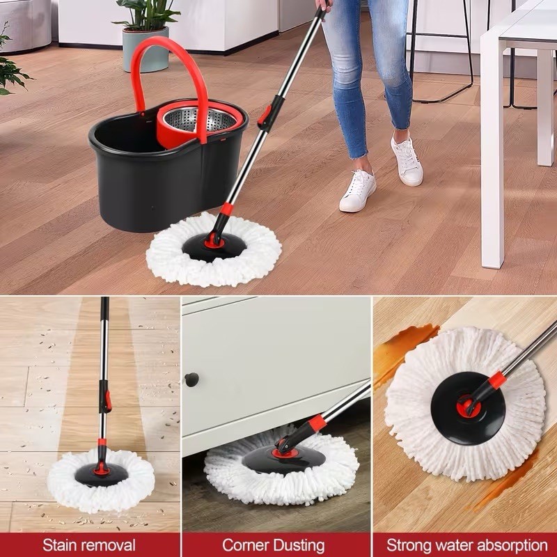 Spin Mop Bucket System 360 Rotating Floor Mop w Microfiber Head