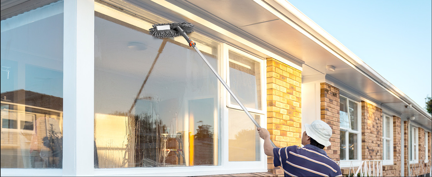 Window Squeegee 2-in-1 with Extendable Pole for High Indoor & Outdoor Glass