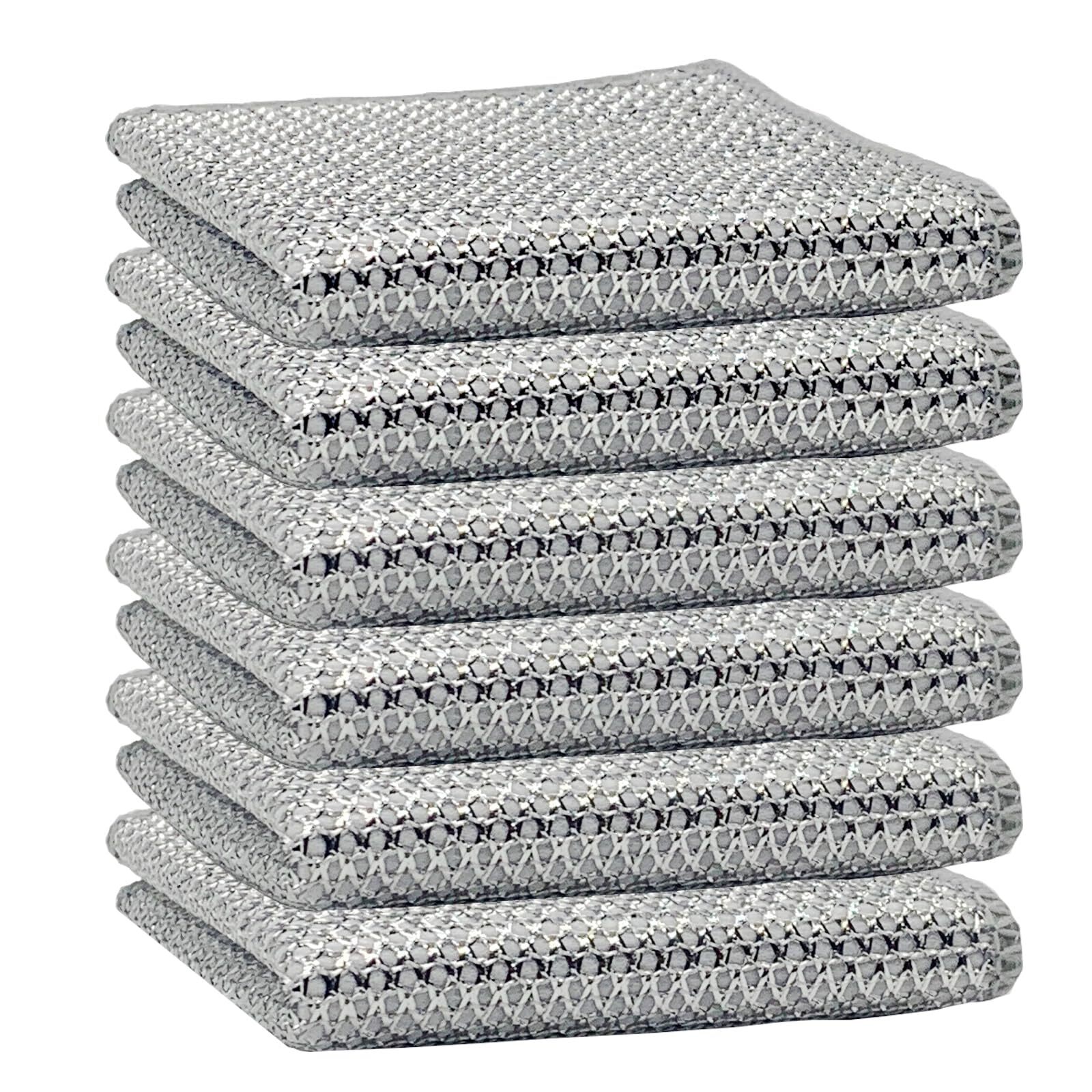 6 Pcs Triple Stainless Steel Scrubberwire Cleaning Dishwashing Rag Kitchen Towel