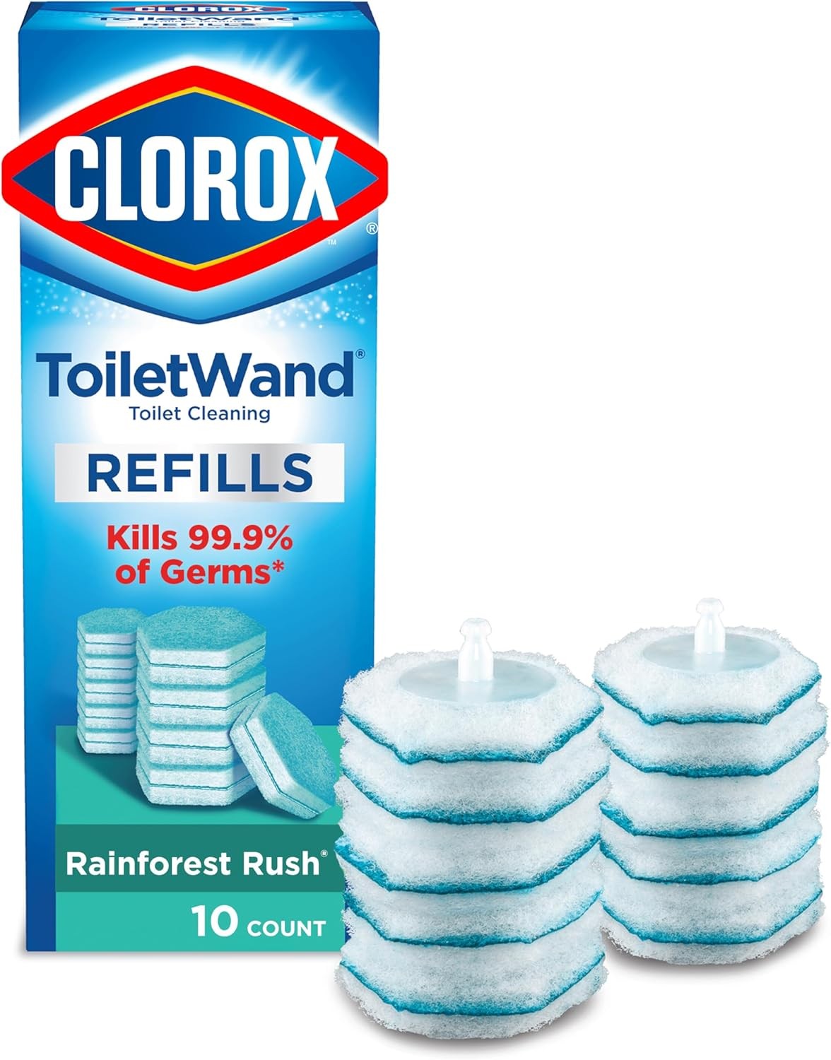 ToiletWand Toilet Cleaner Refills, Toilet brush, Rainforest Rush, 10 Ct