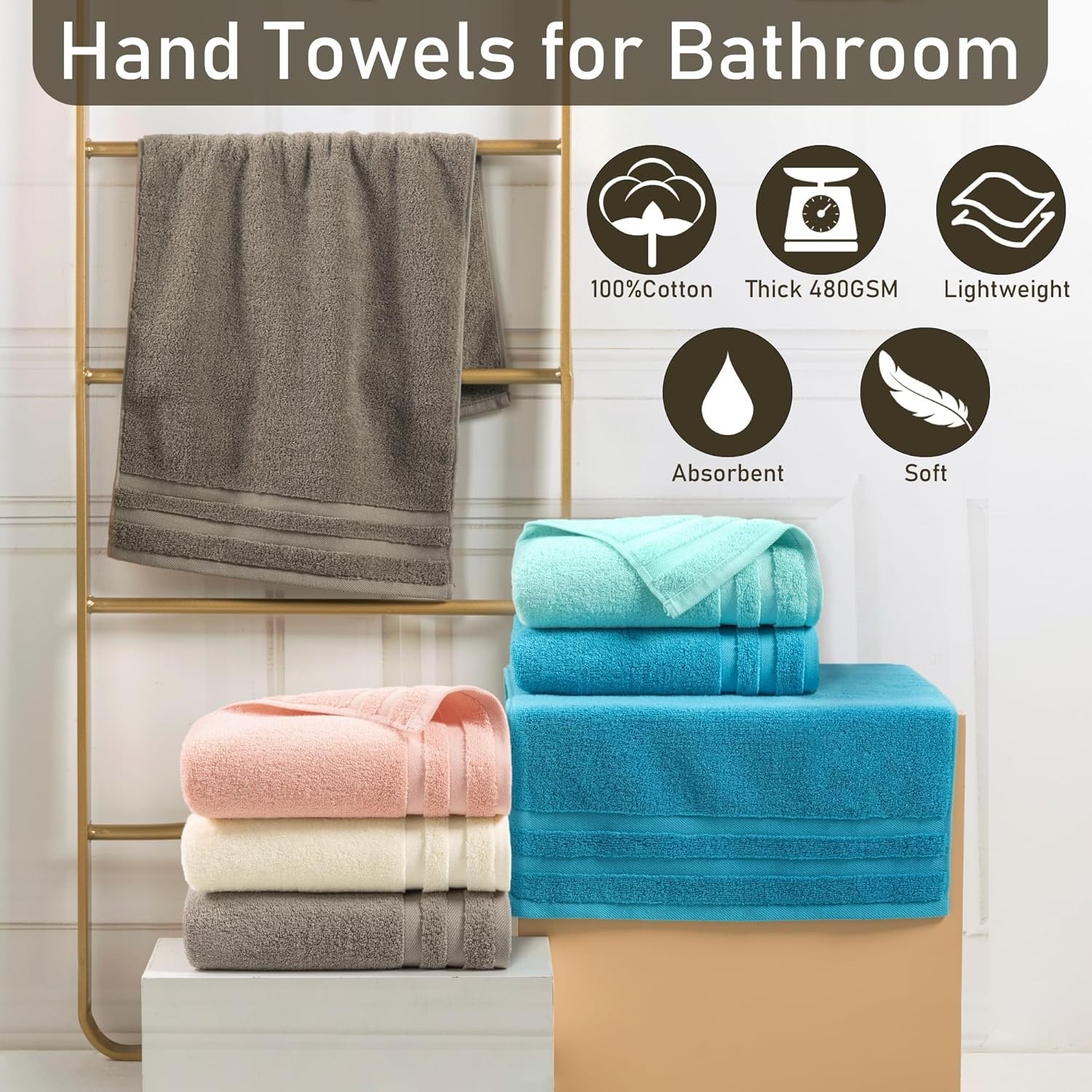 Turquoise Hand Towels, Bathroom Hand Towels Set of 4 ,14″x30″ – 100% Cotton |