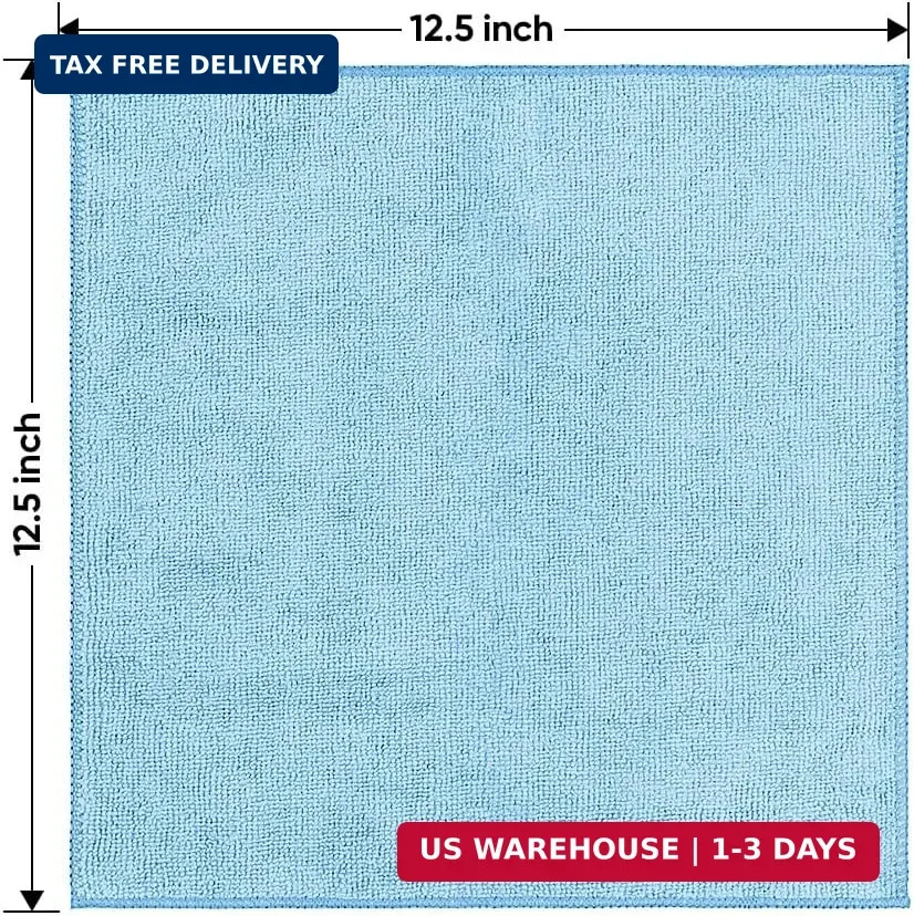 HOMEXCEL Blue Microfiber Cleaning Cloth 12 Pack, 12.5 x 12.5 inch Microfiber Tow