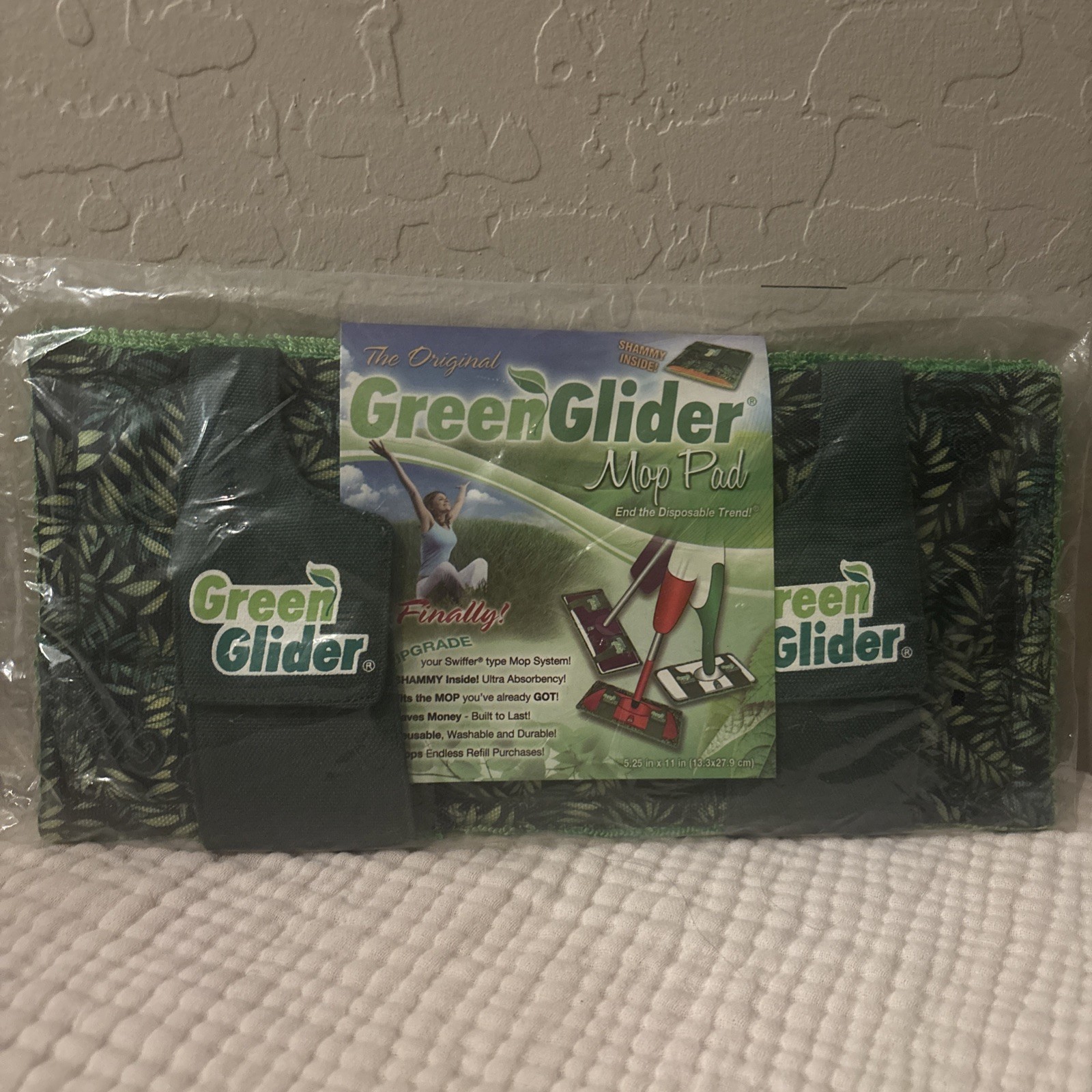 Green Glider Reusable Washable Mop Pad Most 10″ Mops NEW Hook & Loop