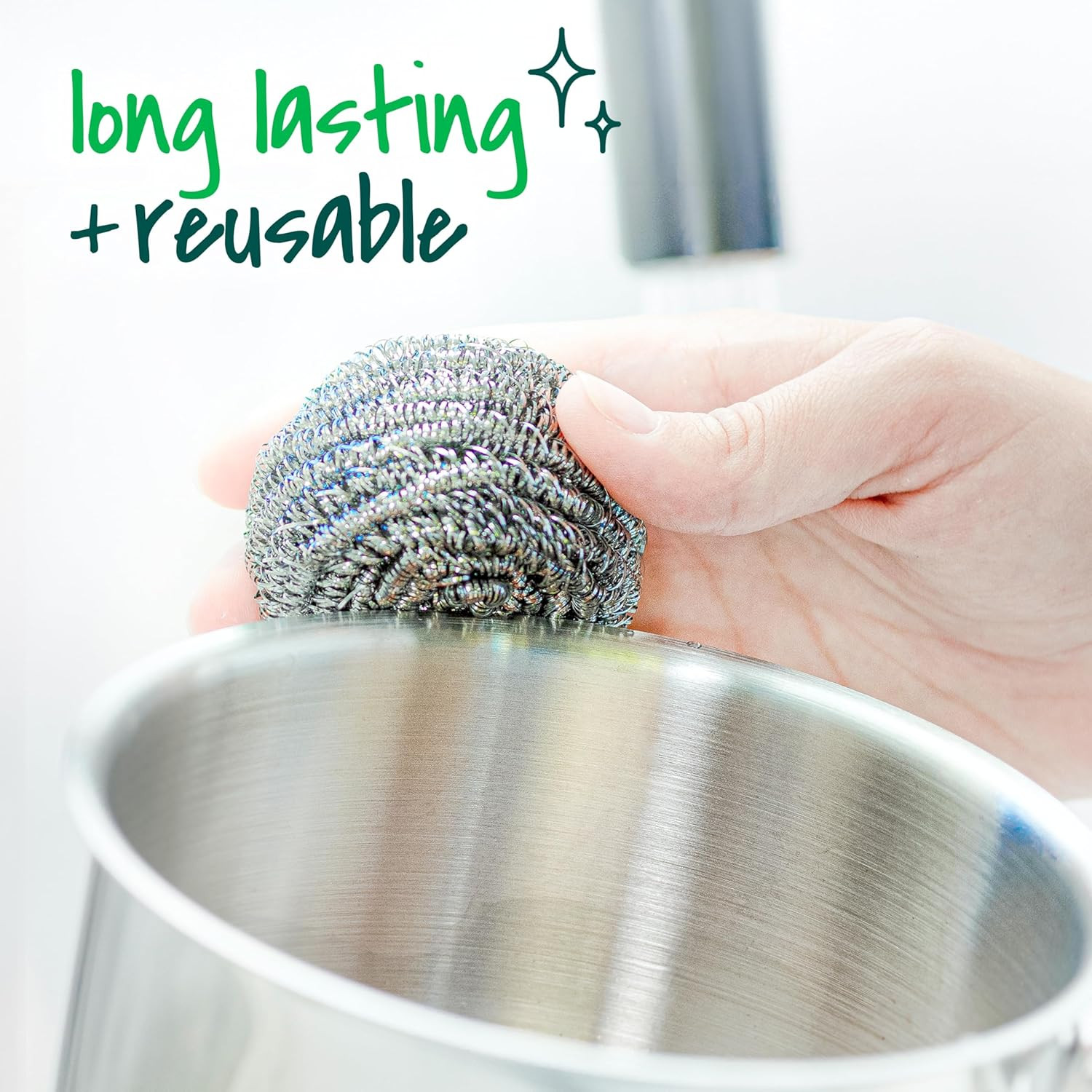 Scotch-Brite Stainless Steel Scrubbers, Scouring Pads for Cleaning Tough Baked-O