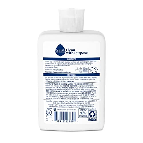 Seventh Generation Power Dishwasher Rinse Aid Fragrance 8 Fl Oz Pack Of 9