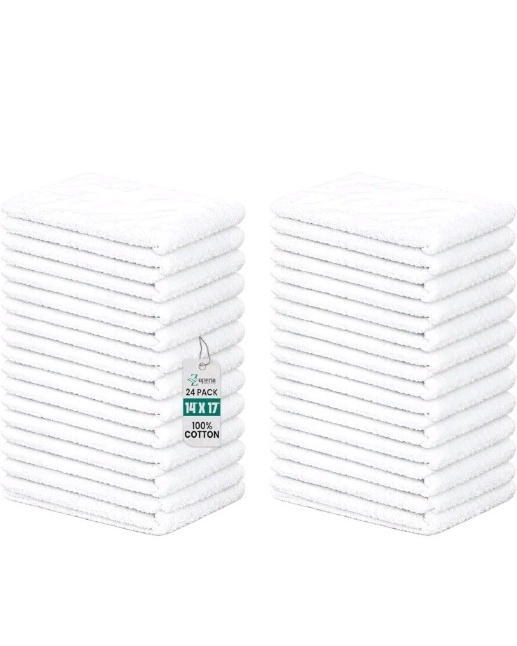 Towels Pack of 48 (14″ X 17″ Inches) 100% Cotton Terry Barmop Towels – Absorbent
