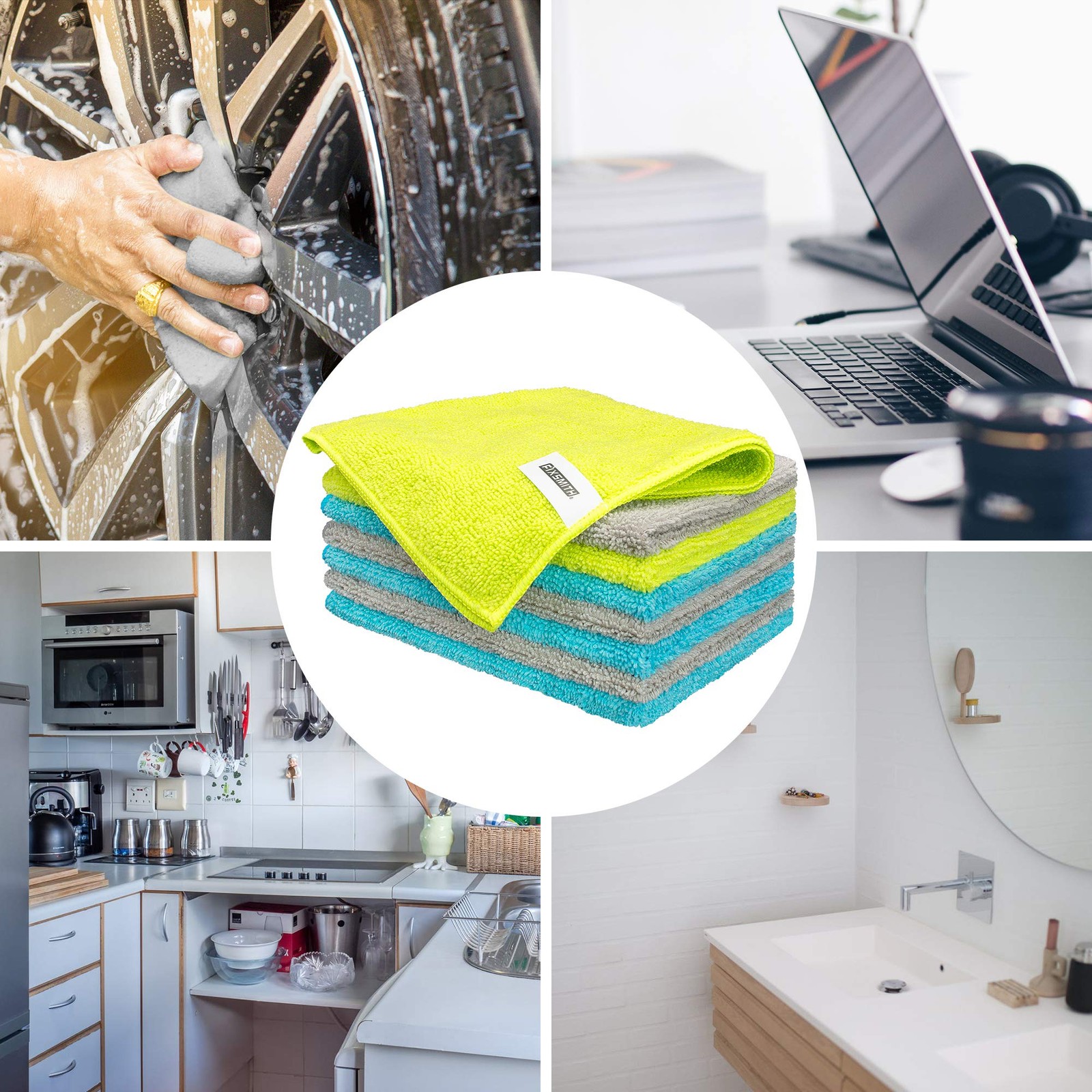 FIXSMITH Microfiber Cleaning Cloth – Pack of 8, Size: 8pk, 3 Colors Assorted