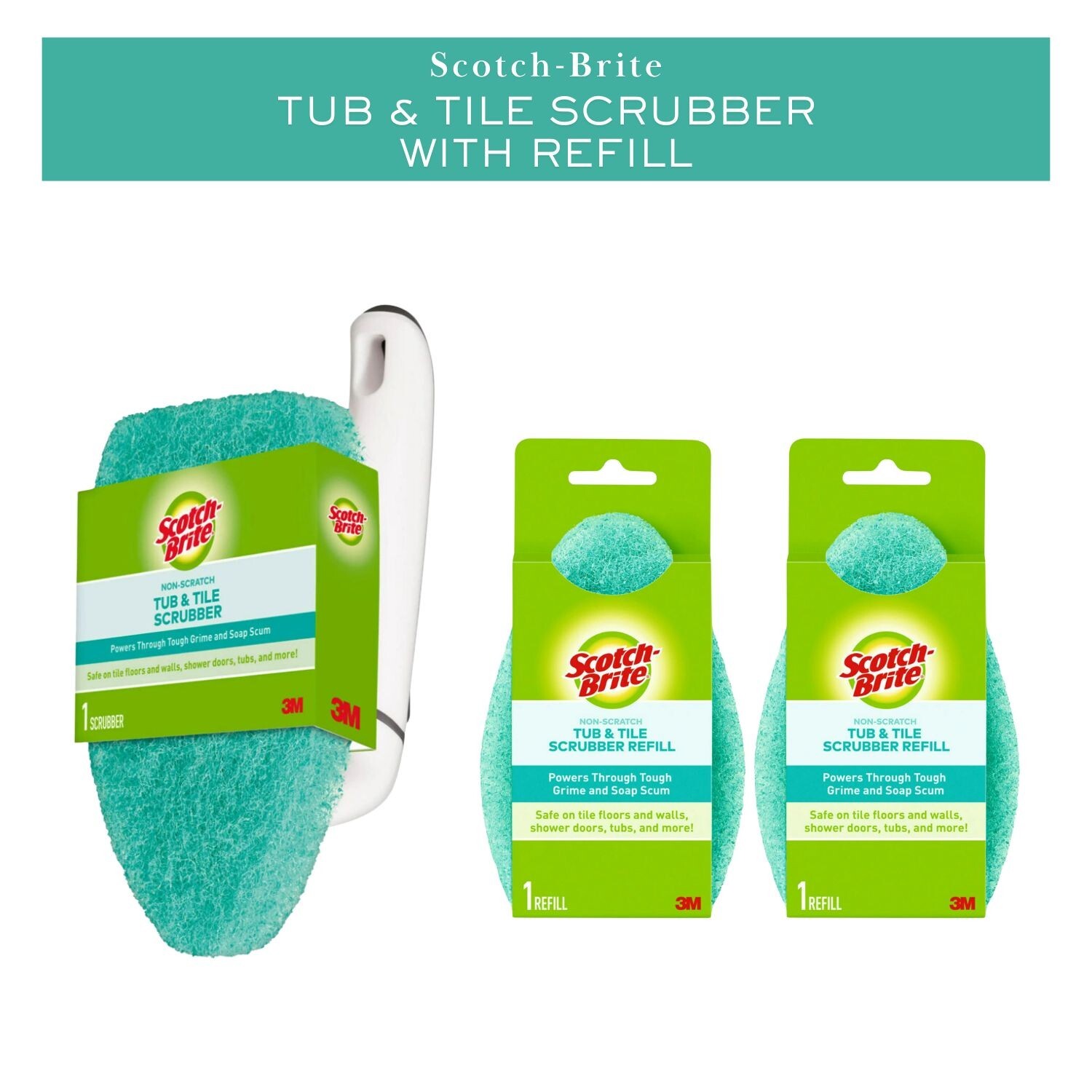 Scotch-Brites Non-Scratch Tub and Tile Scrubber Kit (1 Scrubber 3 Refills)