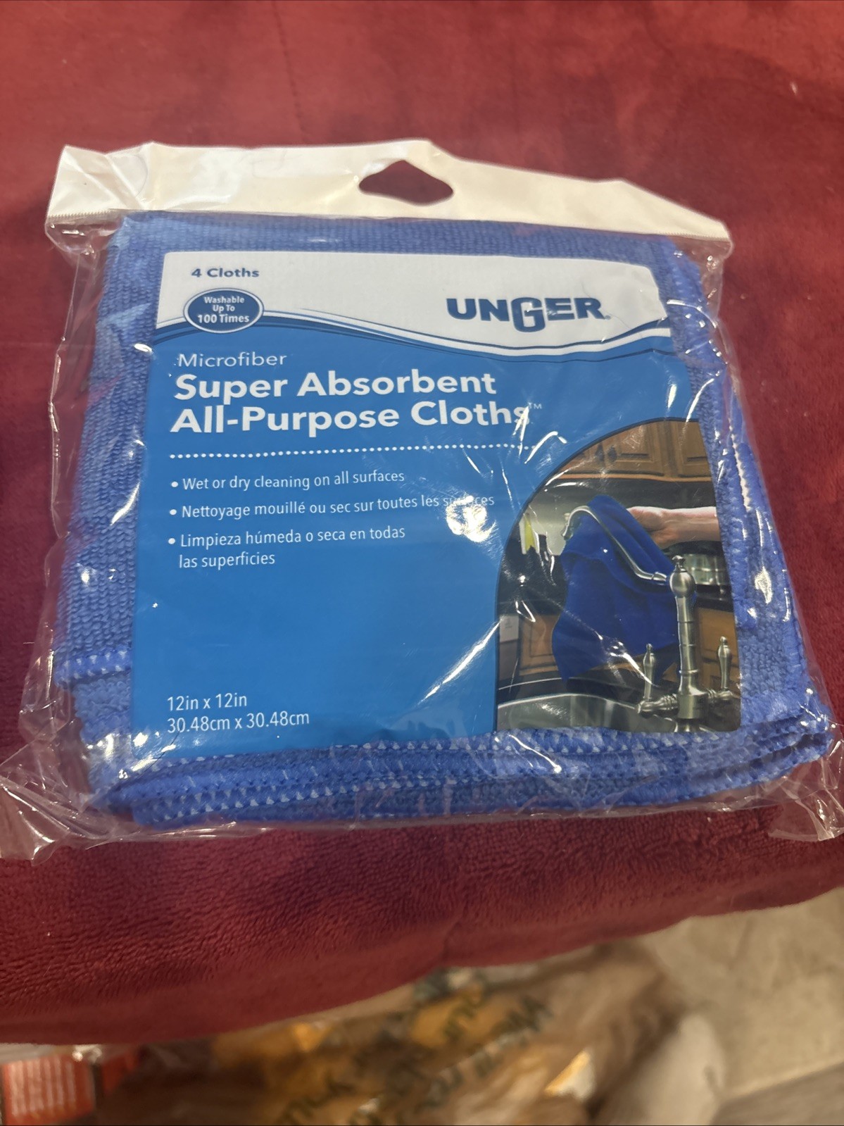 Unger All-Purpose Microfiber Cloths, 12″ x 12″ (4 Pack)