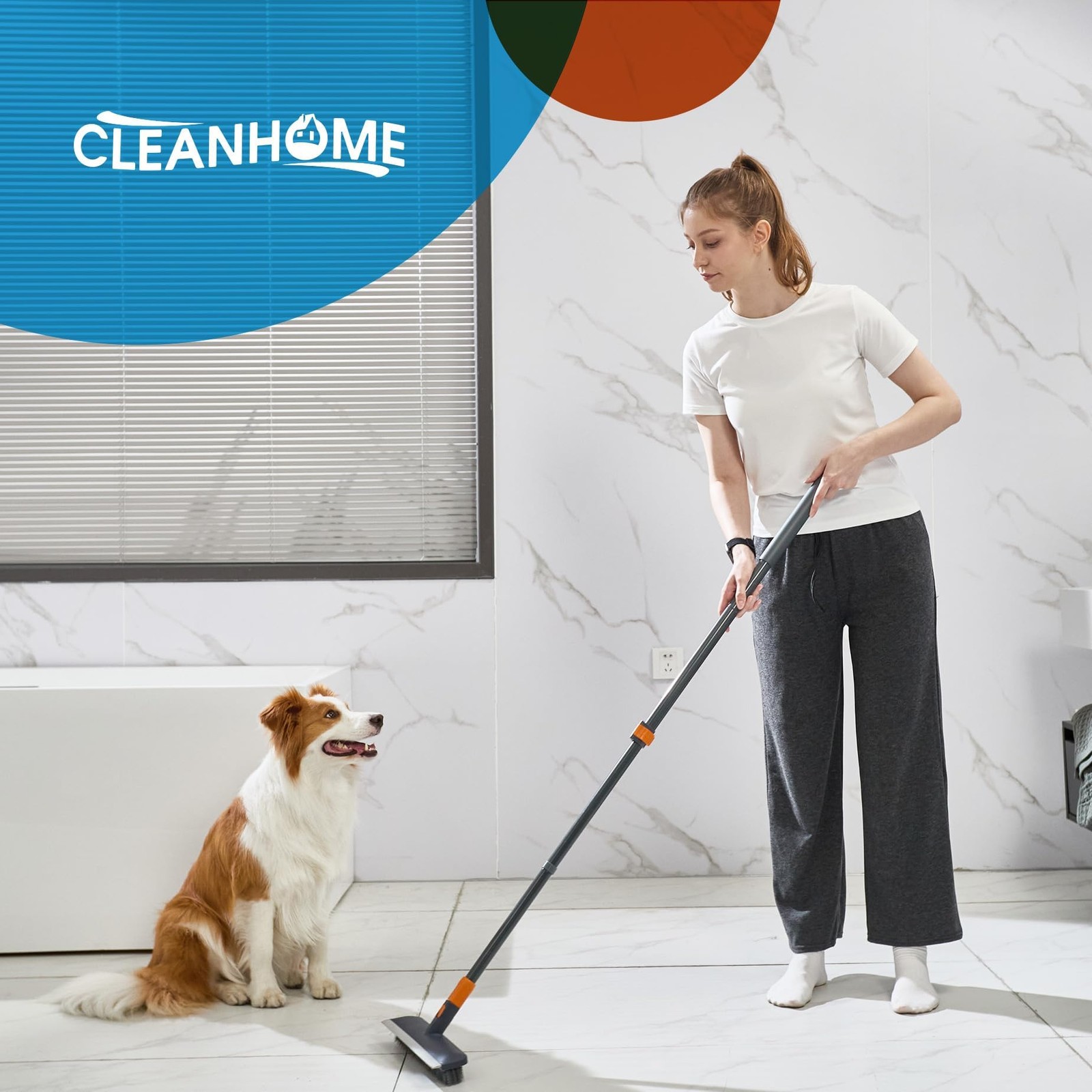 4in1 Extendable Floor Scrub Brush 180 Rotate Tub Tile Squeegee