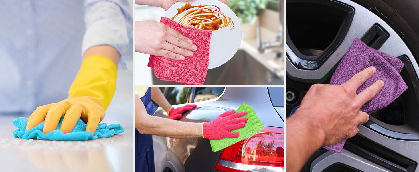 Microfiber Cleaning Cloth Pack of 12, Microfiber Towels for Cars, Highly