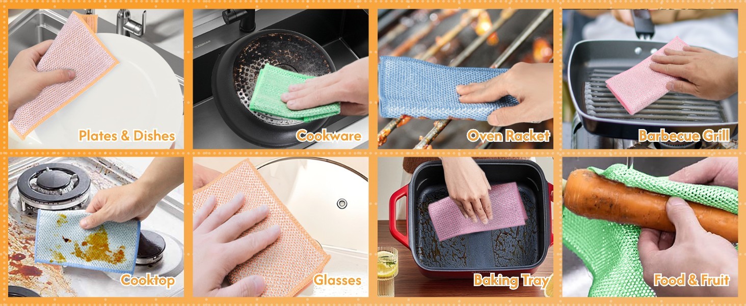 16 Pcs Multipurpose Wire Dishwashing Rags, Upgraded Dual-Sided Non Scratch Wire