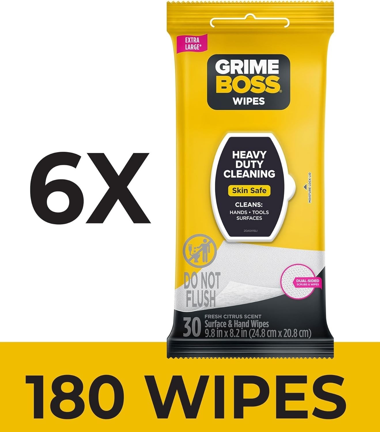 Grime Boss Heavy Duty Wipes (6 x 30ct) | Wet Used 30 Count (Pack of 6)