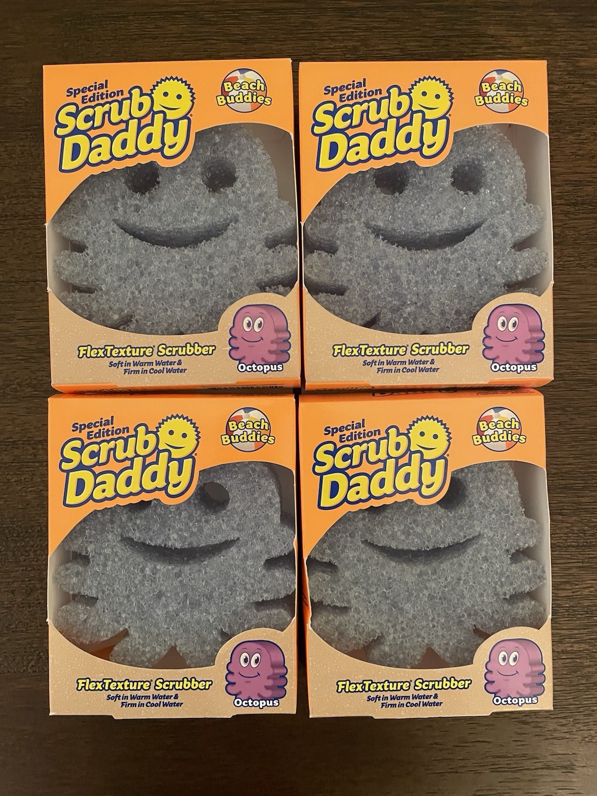 FOUR Scrub Daddy Beach Buddies Purple Octopus Summer Edition Scrubber