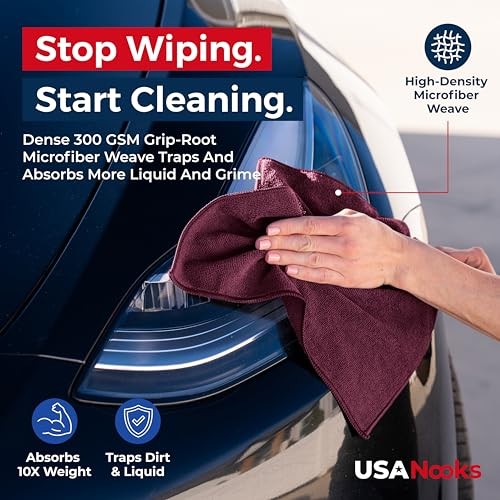 Premium 300GSM Microfiber Cleaning Cloth – 12.5″x12.5″ High 8 pack Burgundy