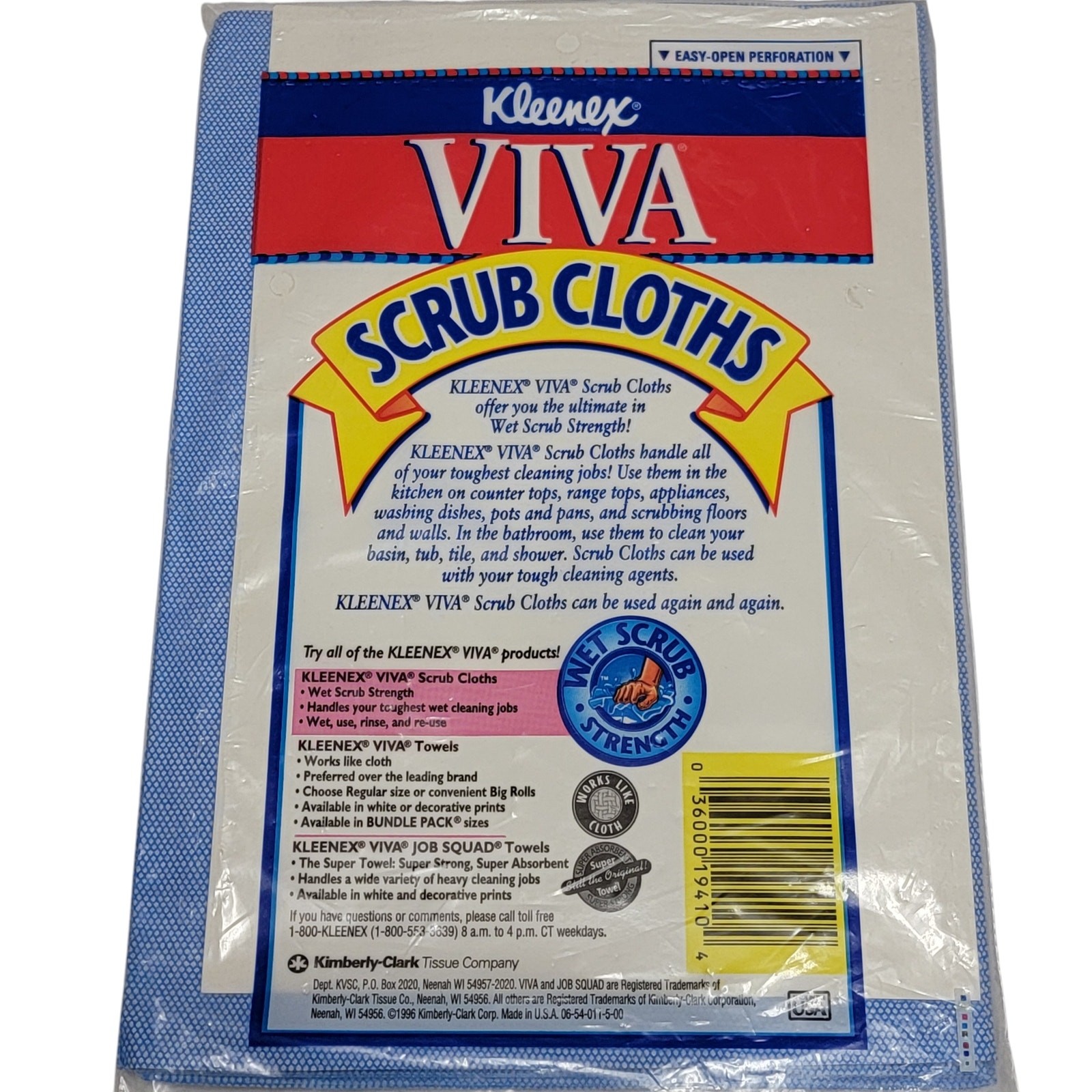 VTG 90s Kleenex Viva Scrub Cloths 6 ct Rinse & Reuse Sealed Cleaning Product NOS