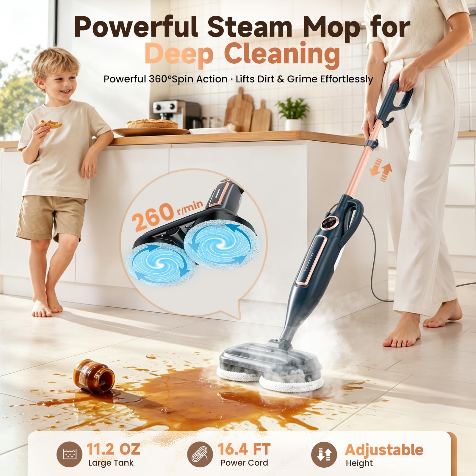 DEVOAC VM6 Scrubbing Steam Mop with Rotating Mop Pads 10 in 1 Steam Mop