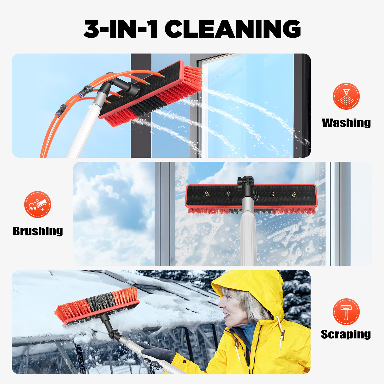 26ft Water Fed Brush For Window Solar Panel Cleaning Washing High-Altitude