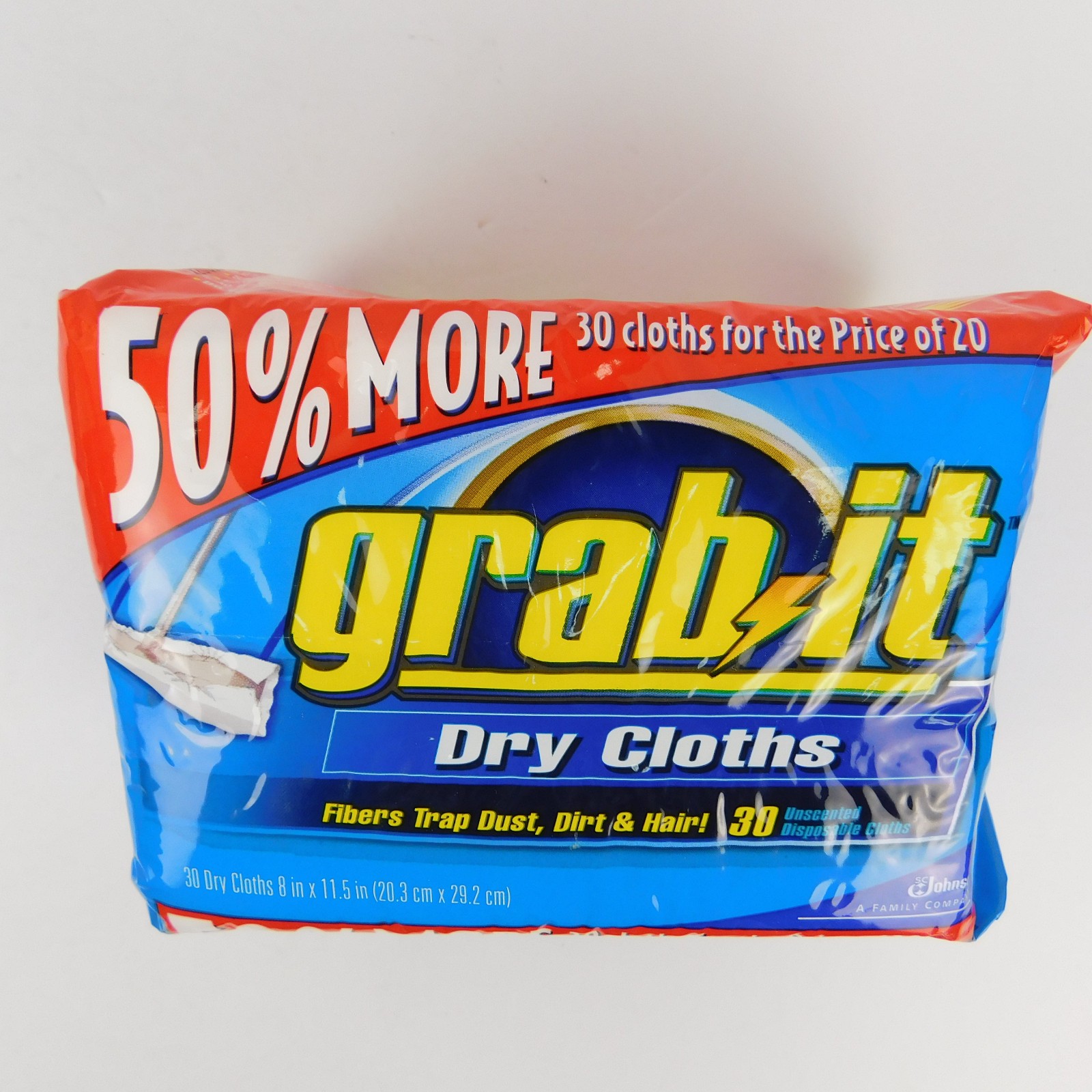 3 Pks. Johnson GRAB IT Dry Disposable 30 Unscented Dusting Cloths fits Swiffer