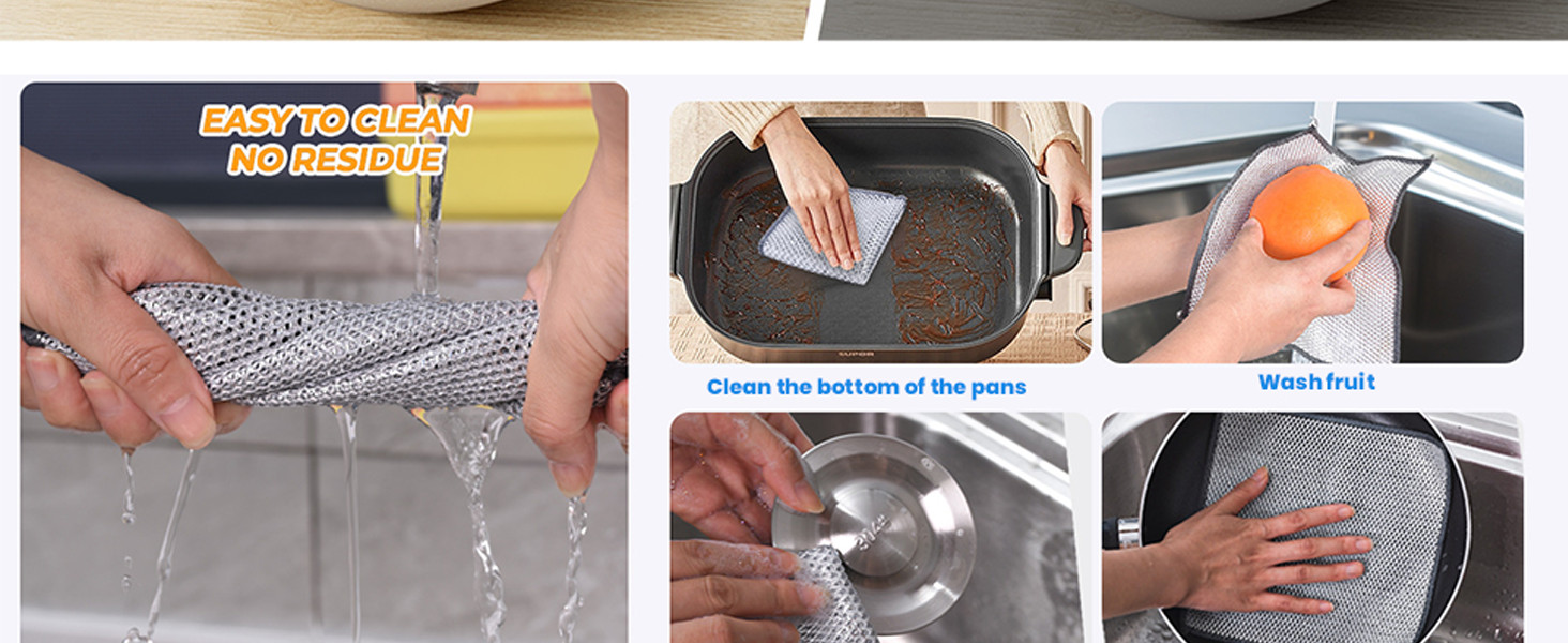 Upgraded 3-Layer Silver Thread Dish Cloths, Metal Mesh & Microfiber Kitchen
