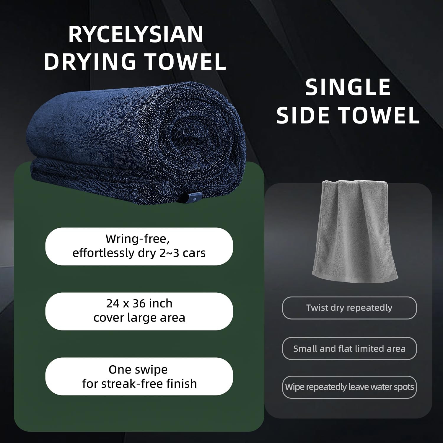 2-Pack 24″ x 36″ 11.8″ x 11.8″ Twisted-Loop Car Drying Towel 1500GSM Microfib…