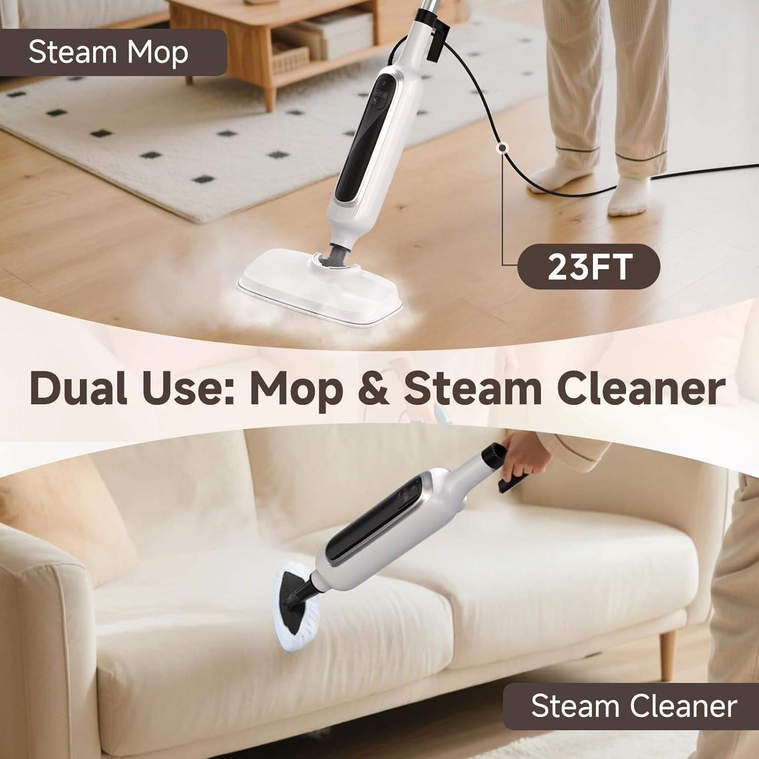 Effortless Cleaning: 12-in-1 Steam Mop with Flexible Design & Extra Long Cord