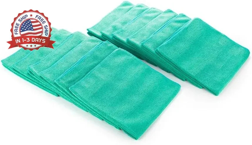 Heavy-Duty Microfiber Towels 320gsm 16×16 Inch Green 12 Pack for Ceramic Coating