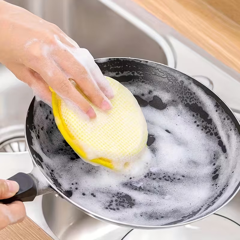 10× Reusable Double-Sided Dishwashing Microfiber Sponge Kitchen Cleaning Pads US