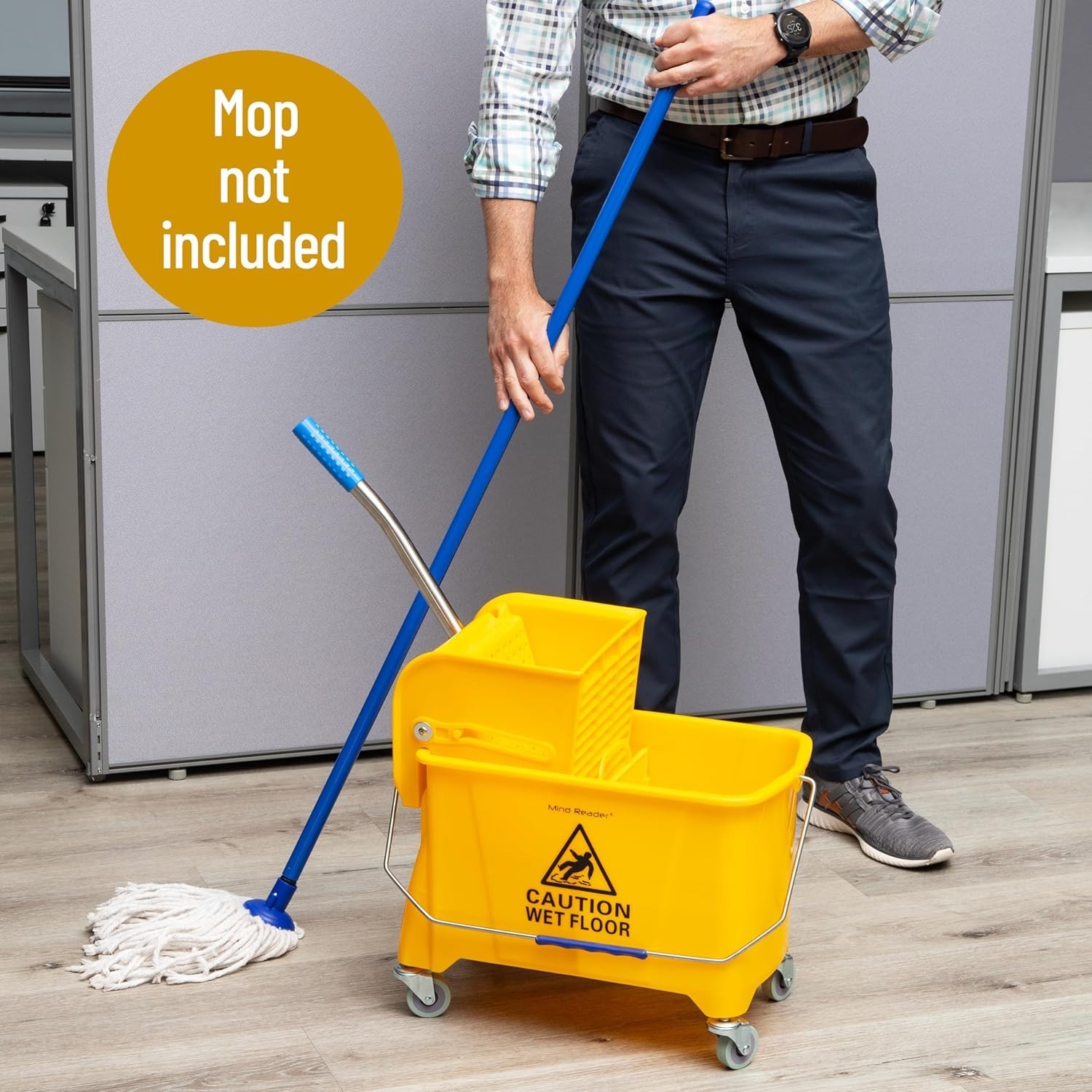 Mind Reader 22Qt Mop Bucket with Wringer & Wheels, Yellow