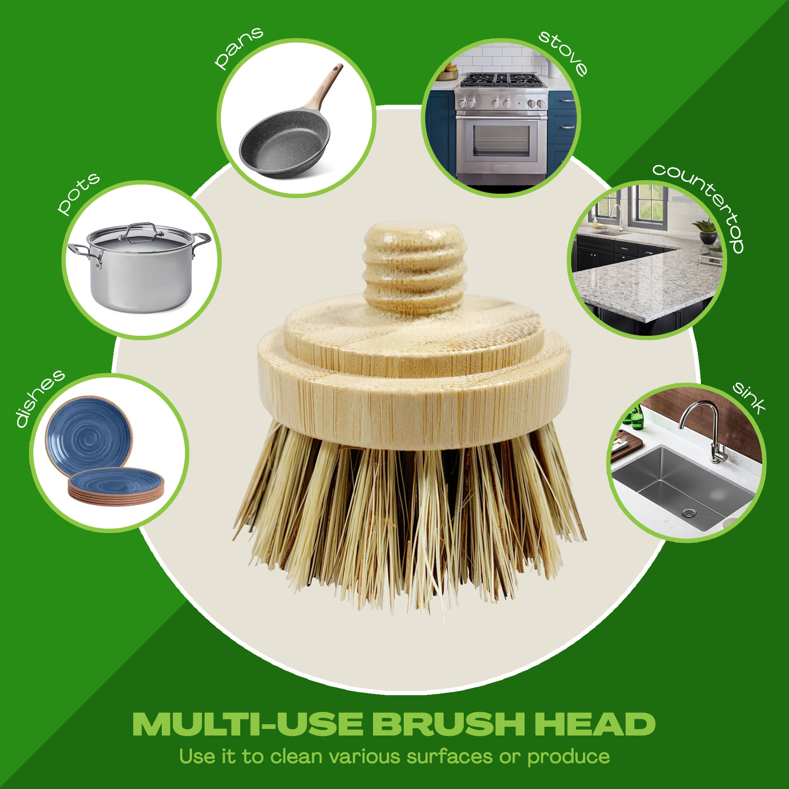 JuneLily Eco Friendly Natural Dish Brush Heads Sisal & Coconut for Dishwashing