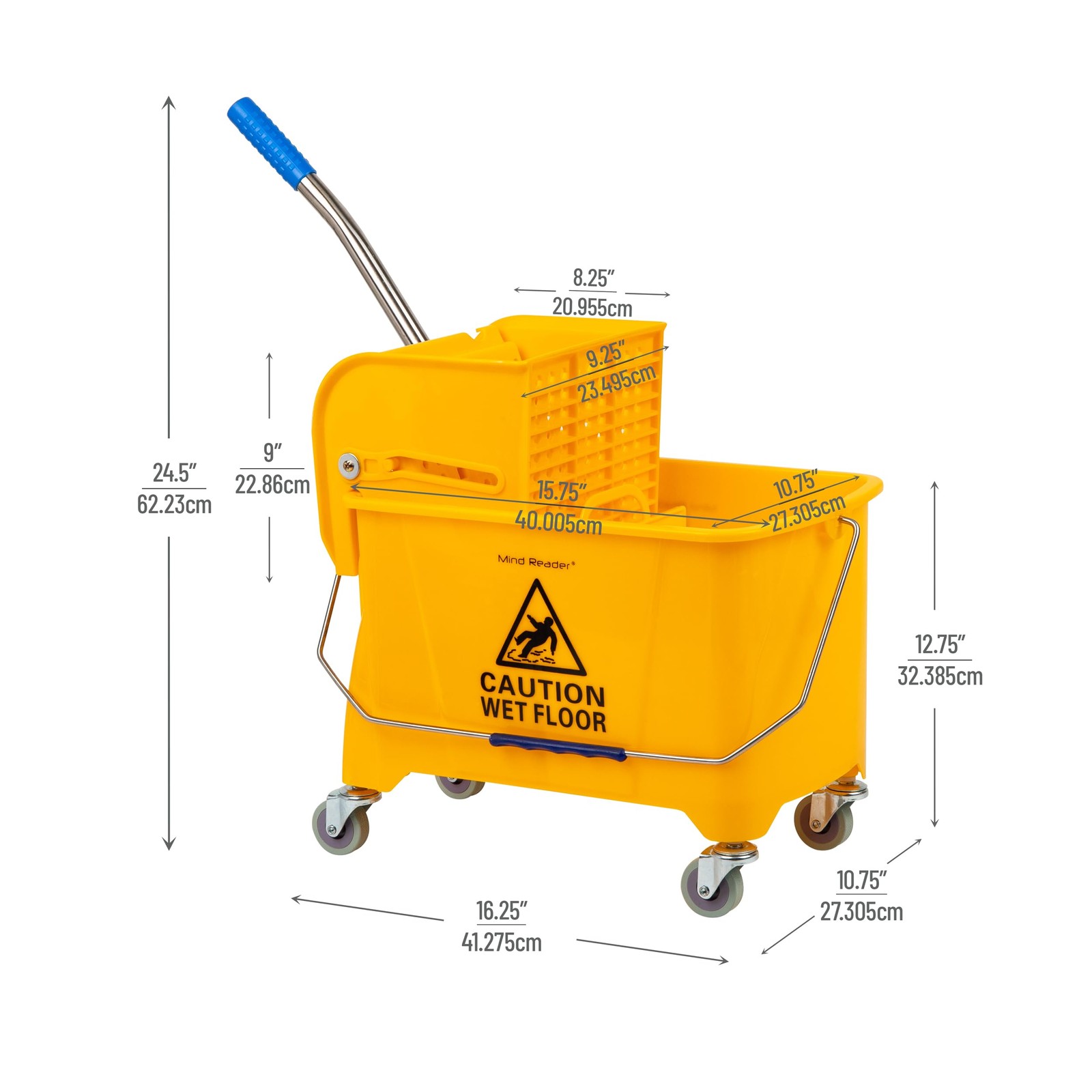 Mind Reader Mop Bucket, 22 Qt (5.5 Gallon) 16.25″L x 10.75″W x 24.5″H, Yellow