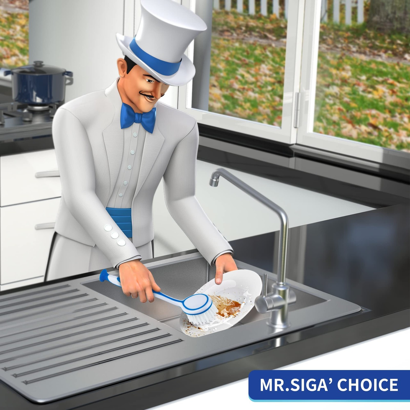 MR.SIGA Round Dish Brush, Size: Dia 5.5 x 25cm – Pack of 3