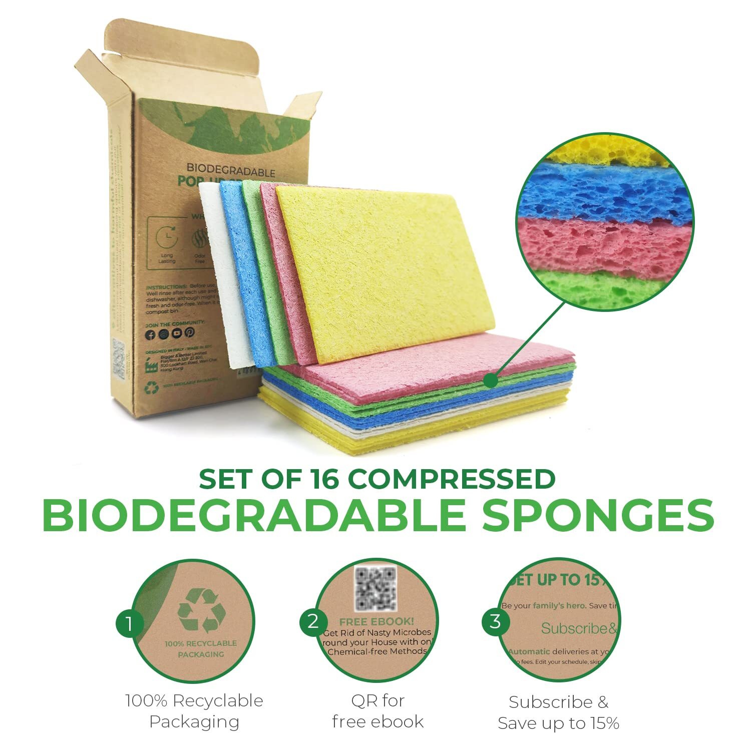 Biodegradable Cellulose Compressed Sponges Pack Of 16 Compostable Sponges Kitche
