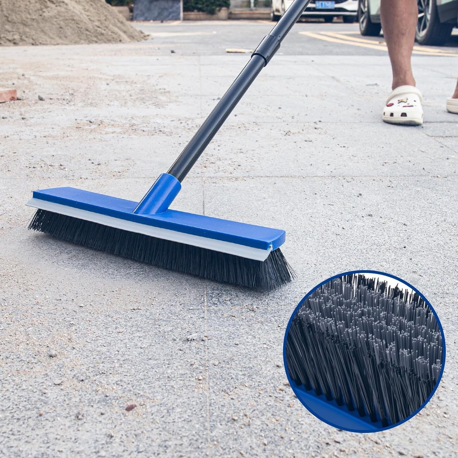 16 Inch 2-in-1 Squeegee Push Broom Outdoor Deck Brush 58″ Long Handle for Patio
