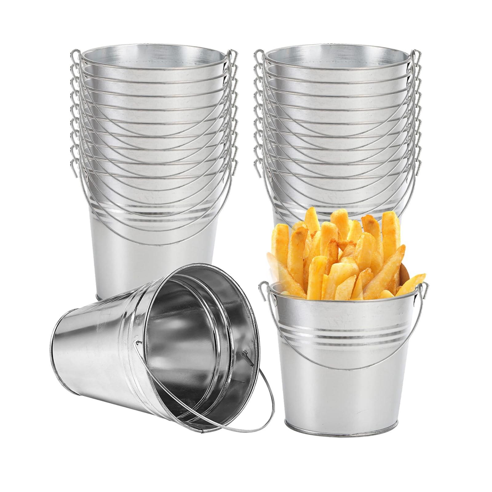 Galvanized Bucket Set 20-Piece 4.5″ Diameter x 5″ Height – Rustic Decor