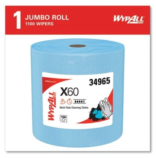 WypAll General Clean X60 Cloths, Jumbo Roll, 12.5 x 13.4, Blue, 1,100/Roll