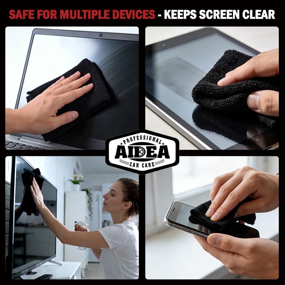 AIDEA Microfiber Cleaning Cloth Black 10PK, Microfiber Towels for Cars, Premium