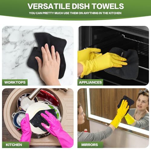 10 Pack Kitchen Dish Towels 8×8 in Absorbent Microfiber for Dishes Black