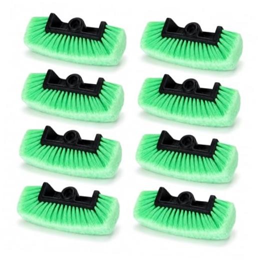 Set of 8 Green Car Wash Brush Heads with Soft Detailing Bristle Flow Thru