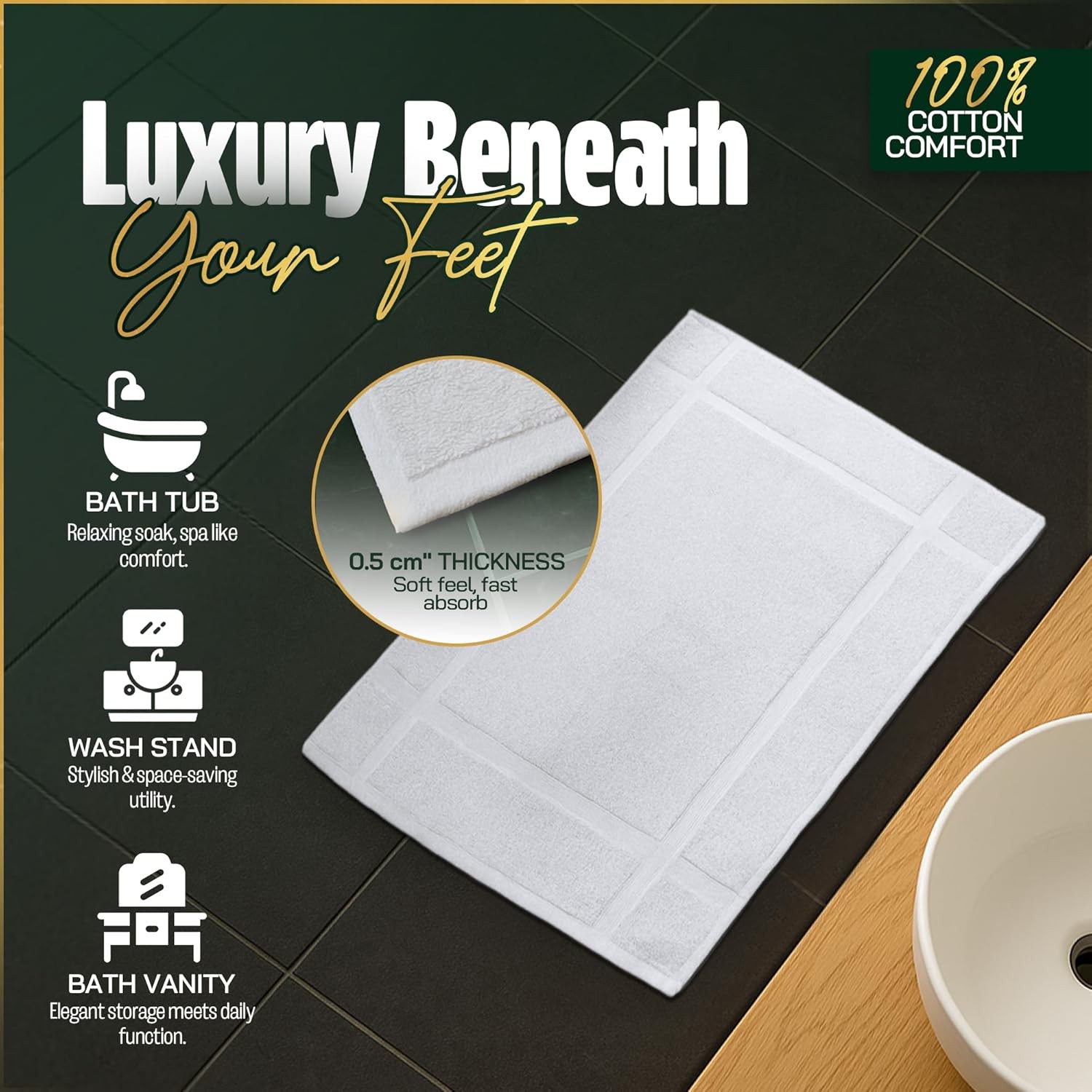 Pack of 6 100% Cotton Bath Mat Towels, 20×30 inches, Soft & Absorbent Floor