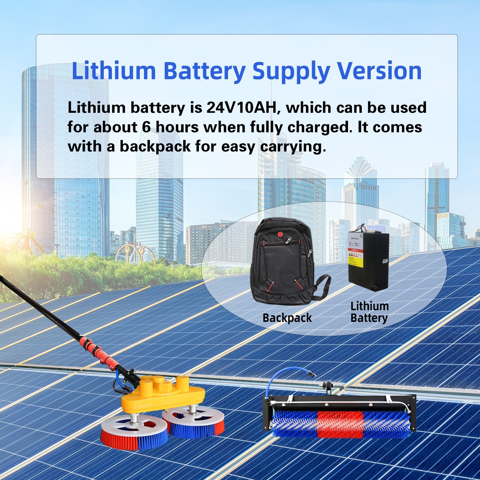 24ft solar panel cleaning brush with replaceable head brush Water Fed Rod Kit