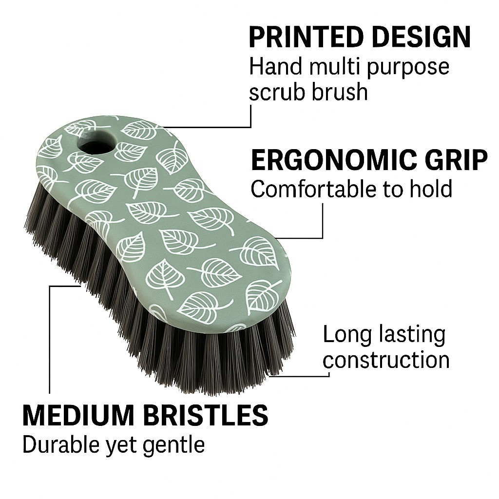 2 Pack Multi-Purpose Scrub Brush – Heavy Duty Green Printed Cleaning Tool