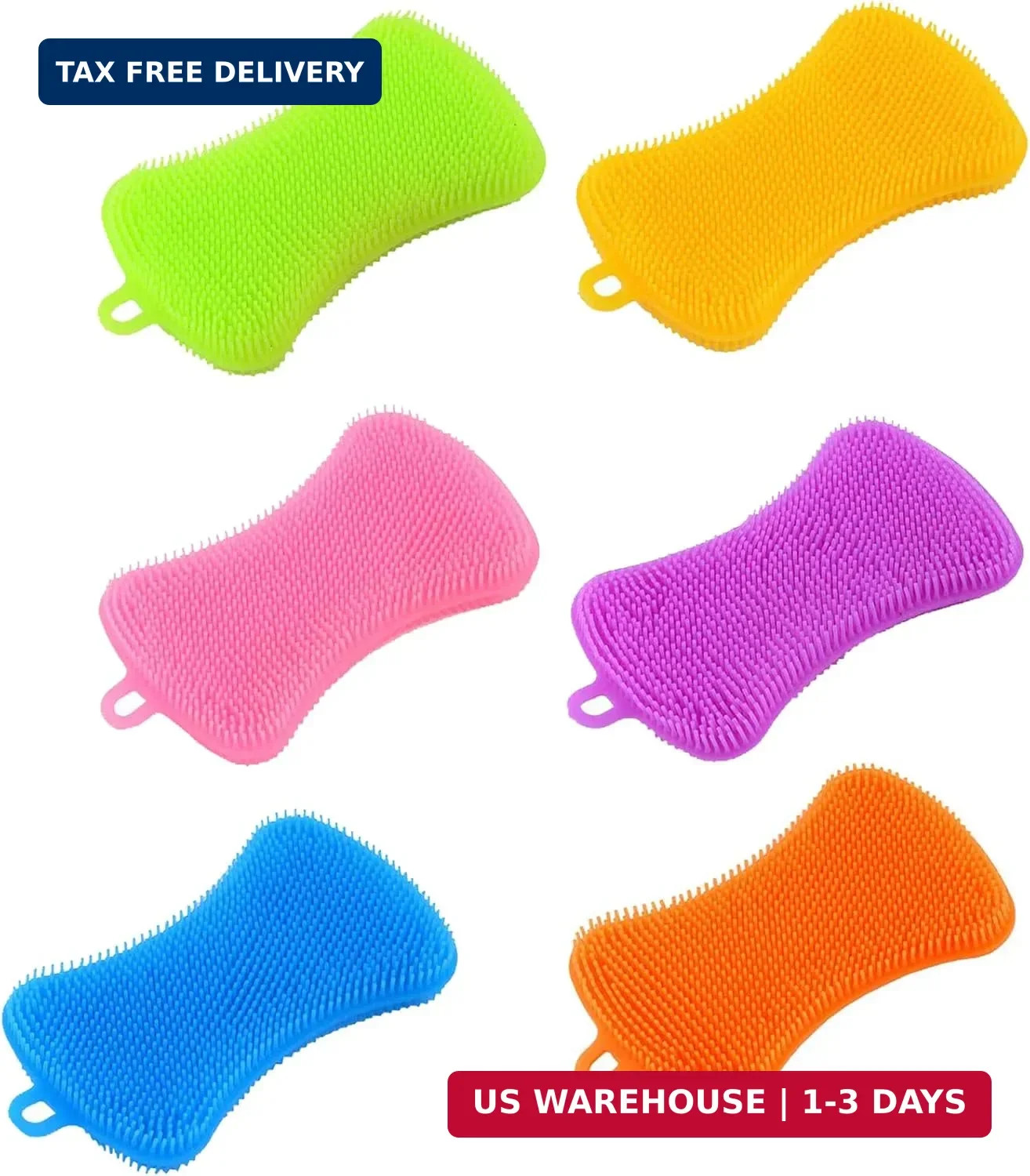 6 PCS Silicone Dish Sponges, Super Durable Safe and Dry Fast Silicone Sponge, Mu