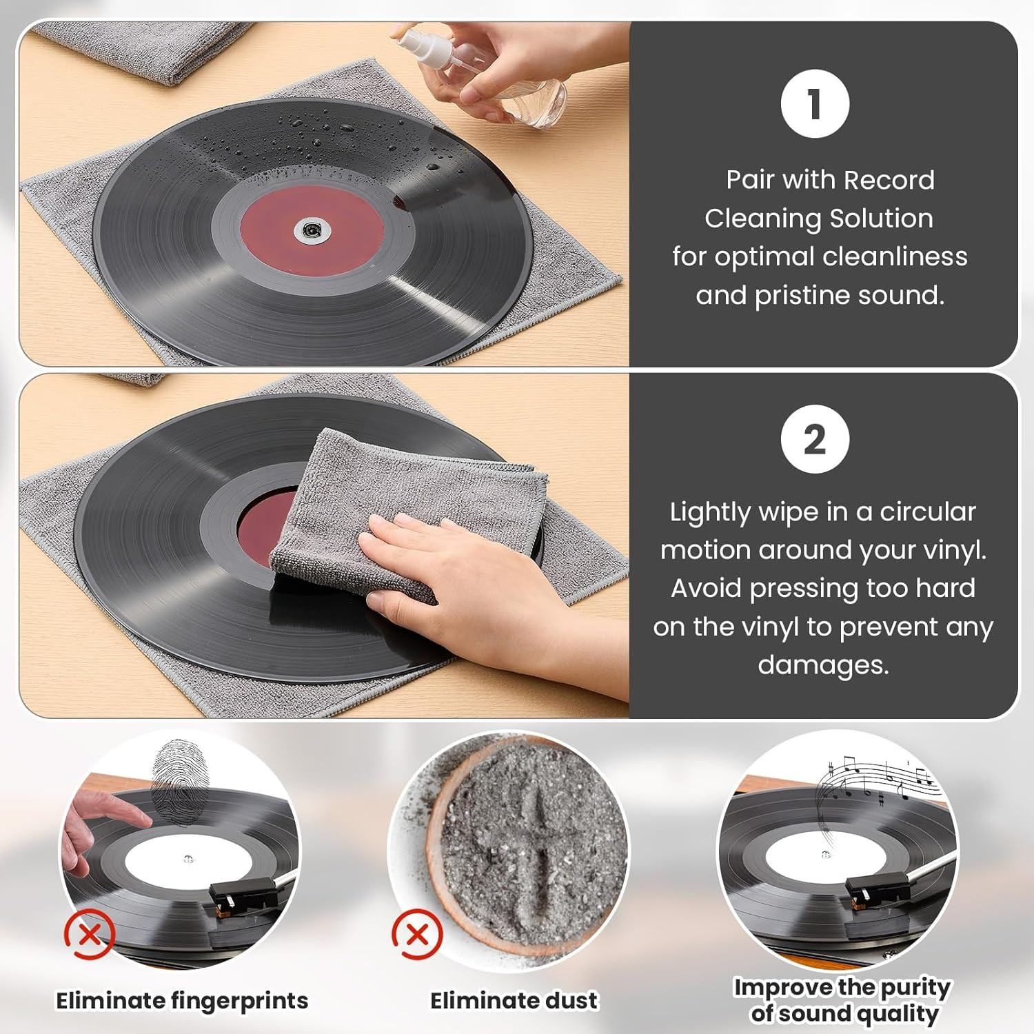 8 Pack Microfiber Record Cleaning Cloth, 12″ X 12″ Reuseable anti Static Towels