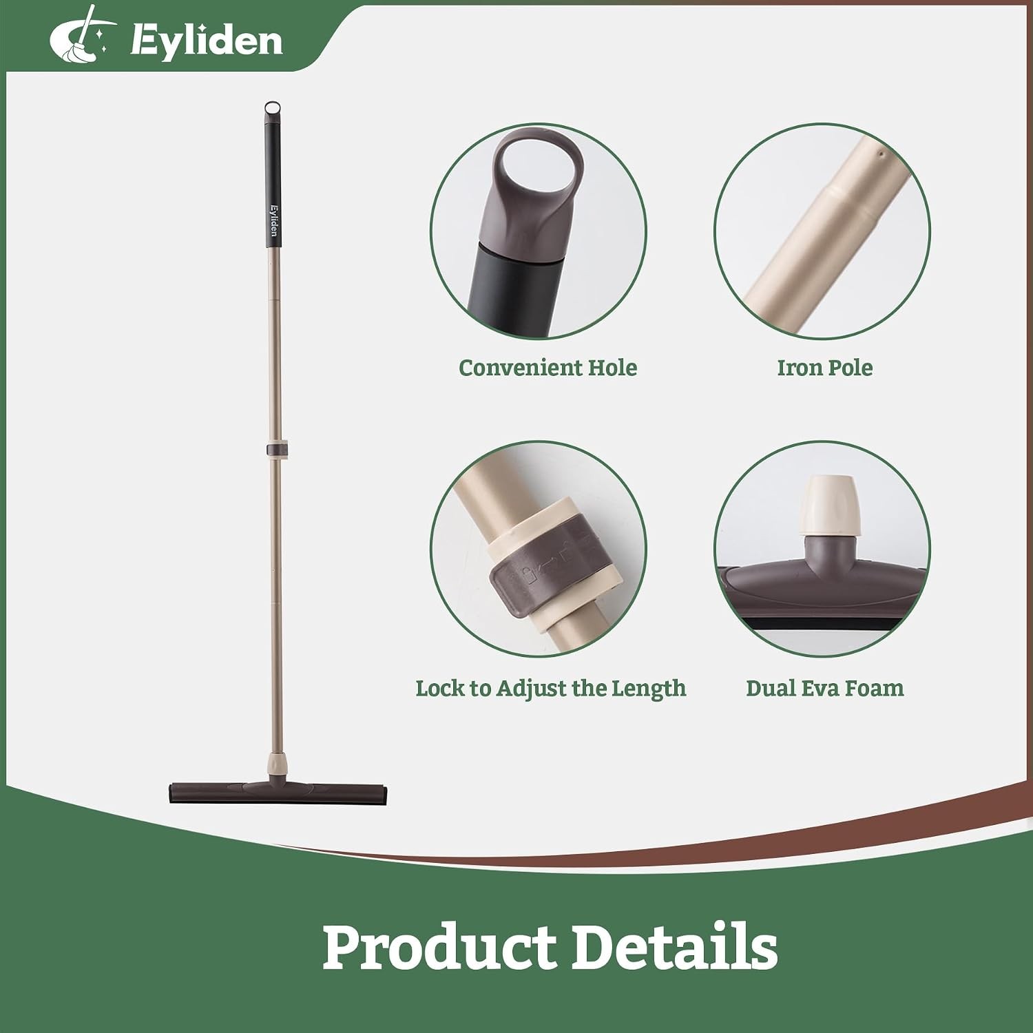 Eyliden 17″ Floor Squeegee, Dual EVA Blade, Water Removal, Tile, Hardwood