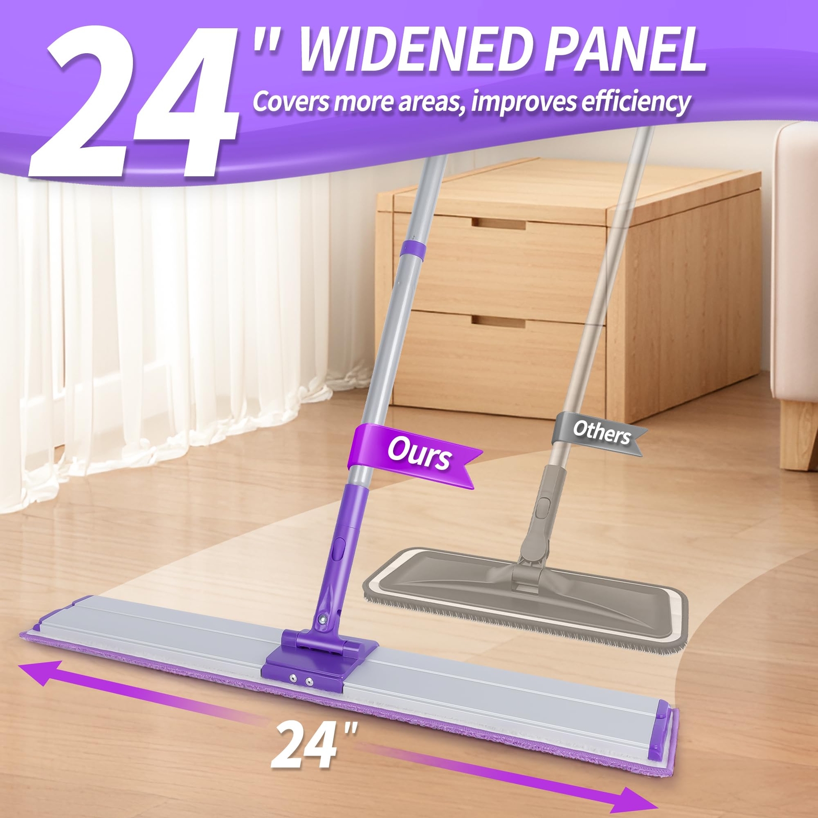 24″ Microfiber Mop For Floor Cleaning Dry And Wet Floor Mop For Hardwood Laminat