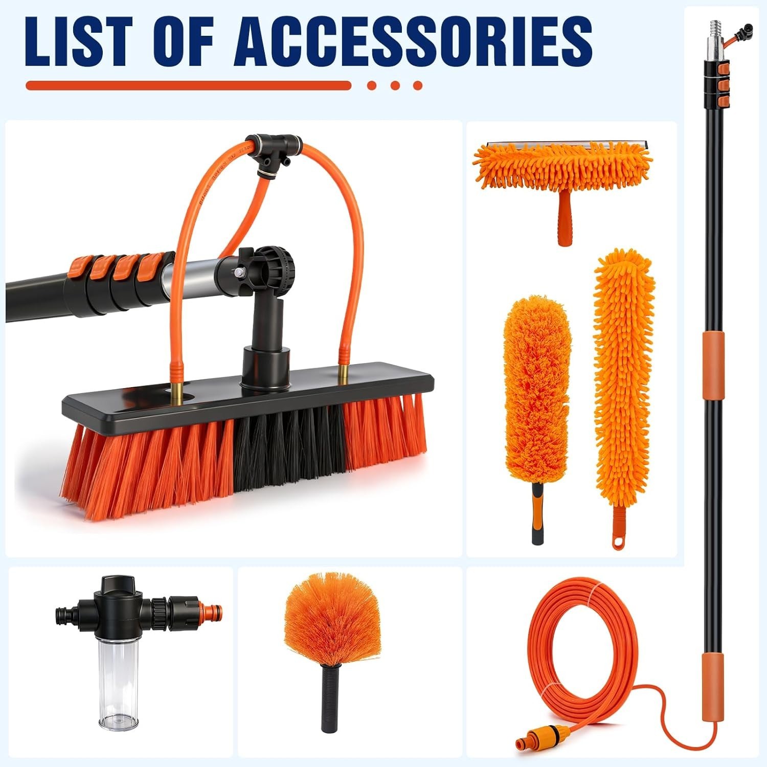 Water Fed Pole Window Cleaning System, Solar Panel Kit, 180° Brush & Soap Dispen