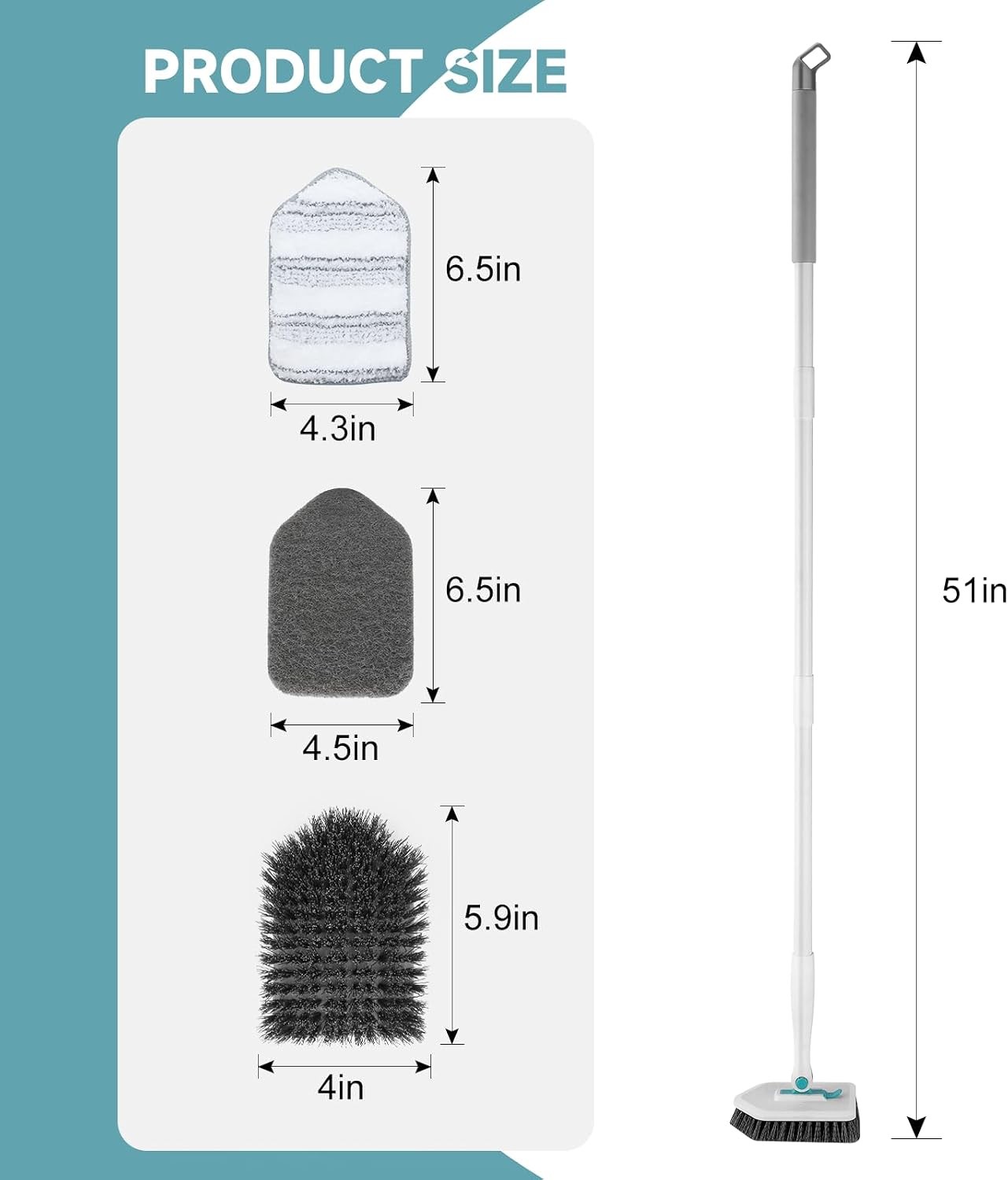Scrubber with Long Handle, 3 in 1 Tile Tub Scrubber Brush with 3 Detachable